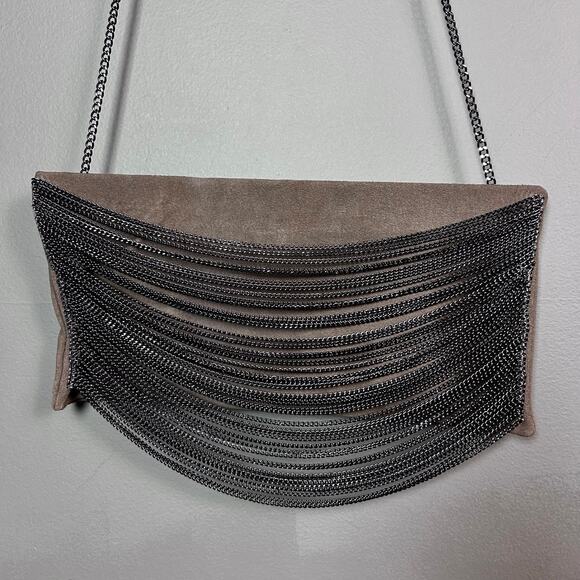 Revolve Eryn Brinie shoulder bag clutch suede chain drape NWT Moto gray Y2k - Picture 5 of 10
